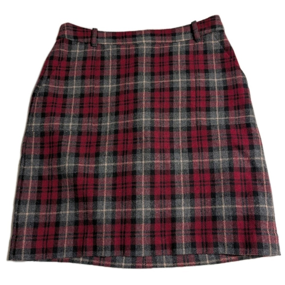 Eddie Bauer Mercer Fit Wool Plaid Skirt Red Gray Lined Career Fall Womens 8‎